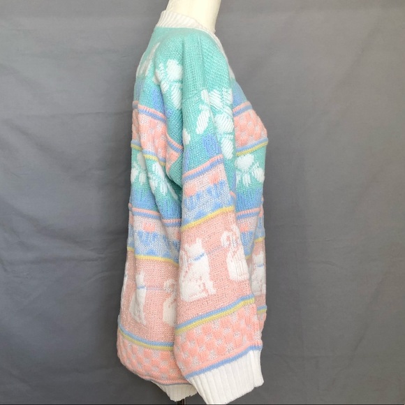 Vintage Cats Pastel Sweater Fairy Kei Sweater S/M - Picture 3 of 8